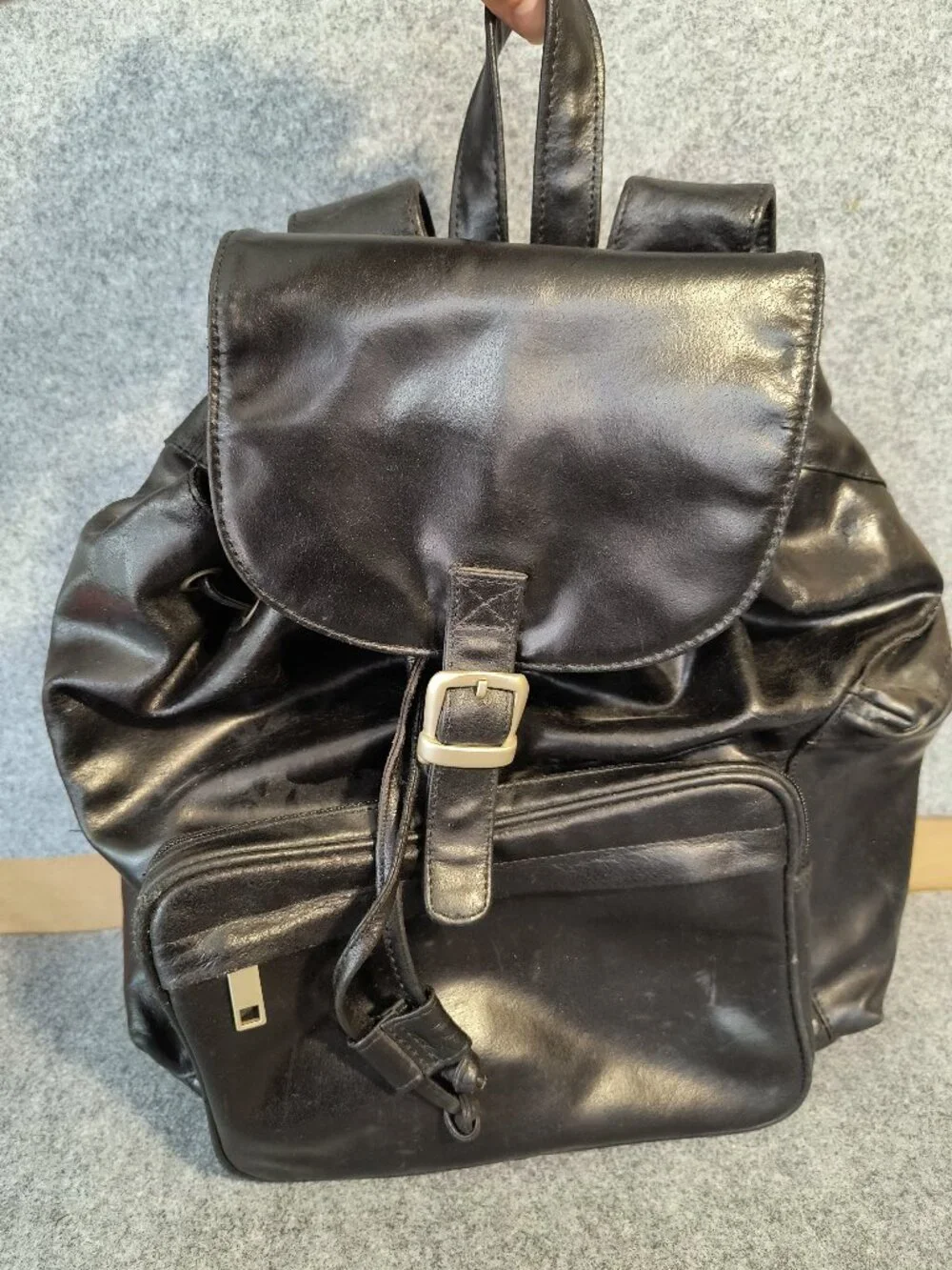 Vintage Wilsons Leather Black Leather Backpack Purse Drawstring Made In India